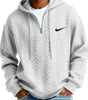 Men's Half Zip Cable-Knit Textured Fleece Hoodie
