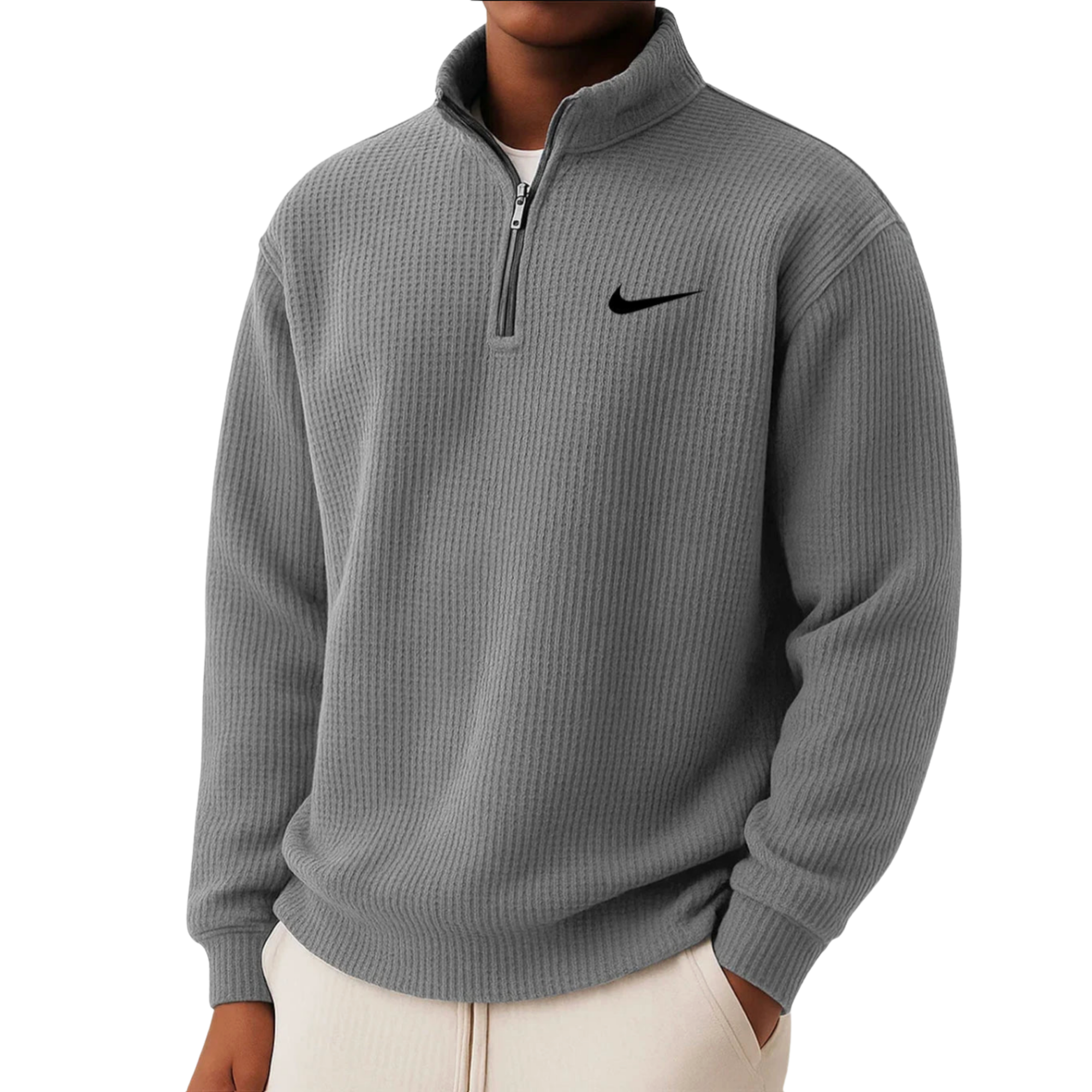 Nike - Men's Loose Casual Waffle Stand Collar Half Zip Sweatshirt