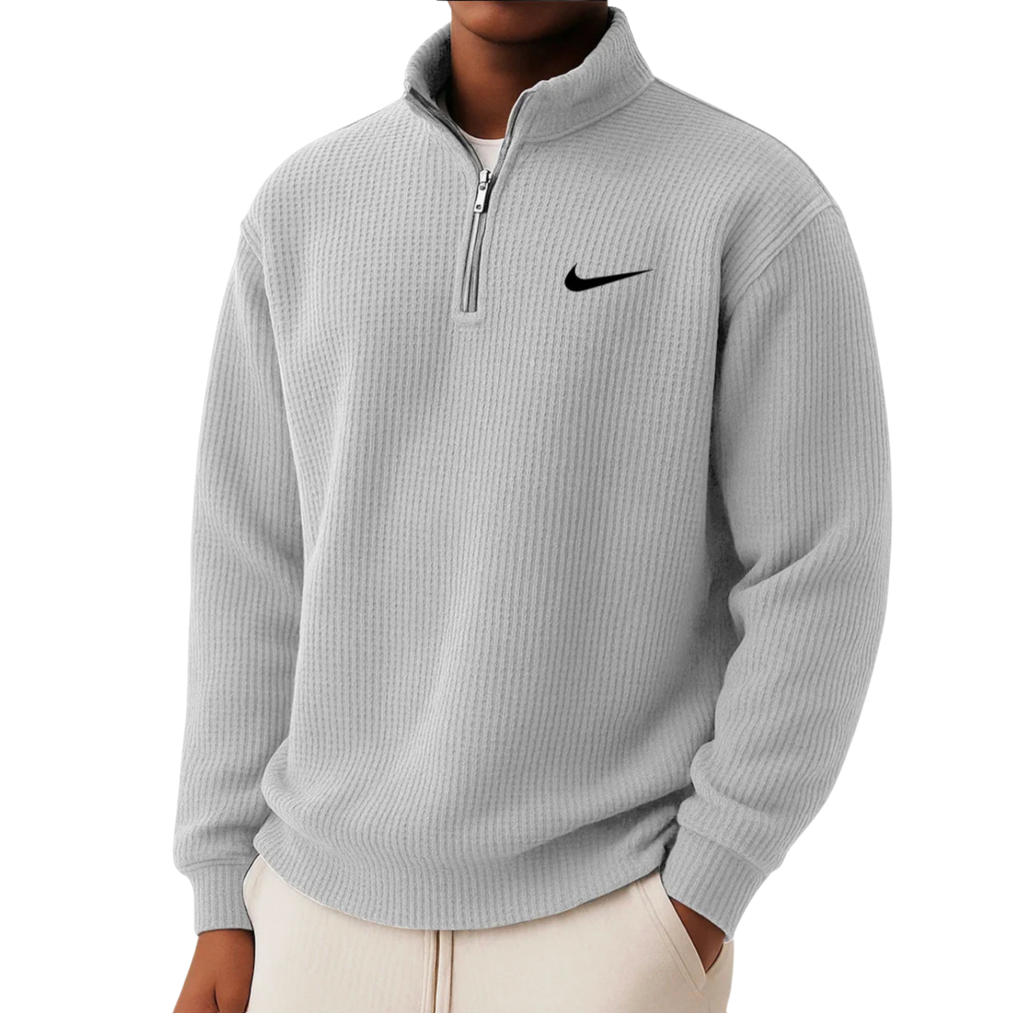 Nike - Men's Loose Casual Waffle Stand Collar Half Zip Sweatshirt