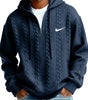 Men's Half Zip Cable-Knit Textured Fleece Hoodie