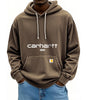 Men's Retro Washed Distressed Lace Up Solid Color Hoodie