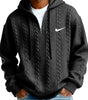 Men's Half Zip Cable-Knit Textured Fleece Hoodie