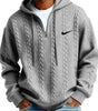 Men's Half Zip Cable-Knit Textured Fleece Hoodie