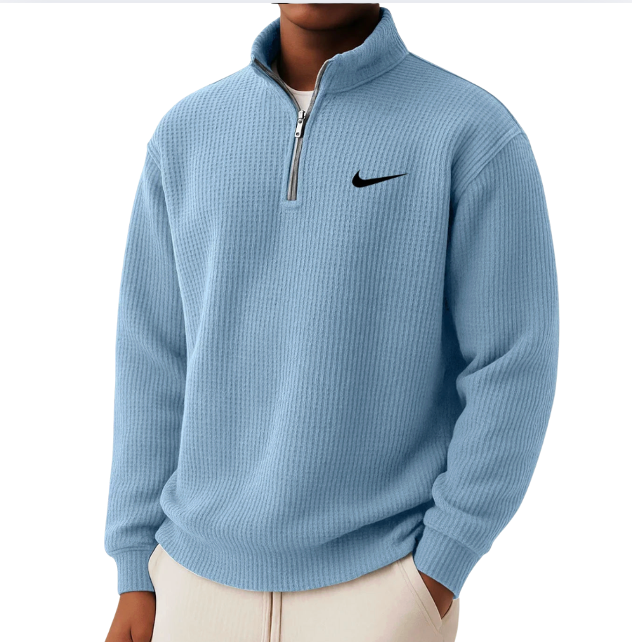 Nike - Men's Loose Casual Waffle Stand Collar Half Zip Sweatshirt