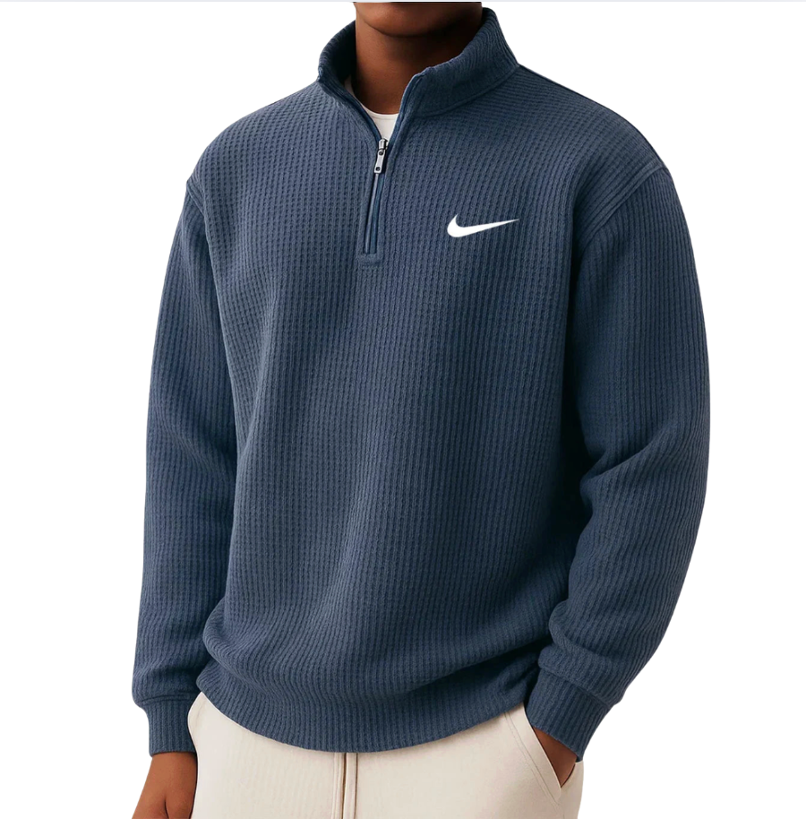 Nike - Men's Loose Casual Waffle Stand Collar Half Zip Sweatshirt